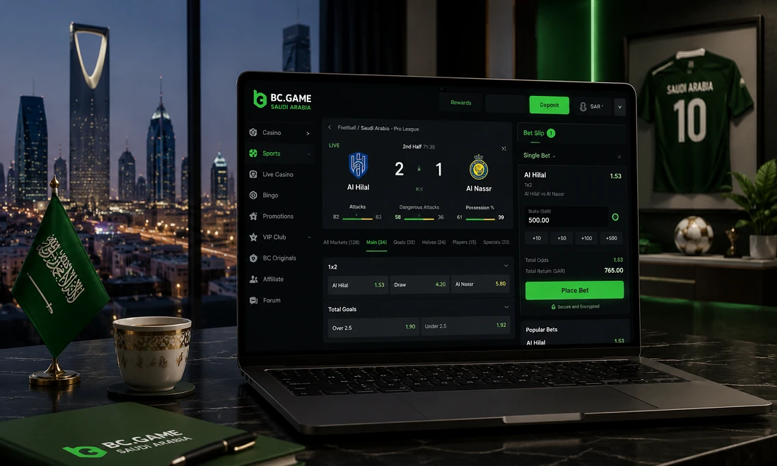 Sports bet being placed on BC Game Saudi Arabia using a laptop